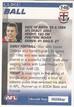 2005 Select Herald Sun AFL #146 Luke Ball Back
